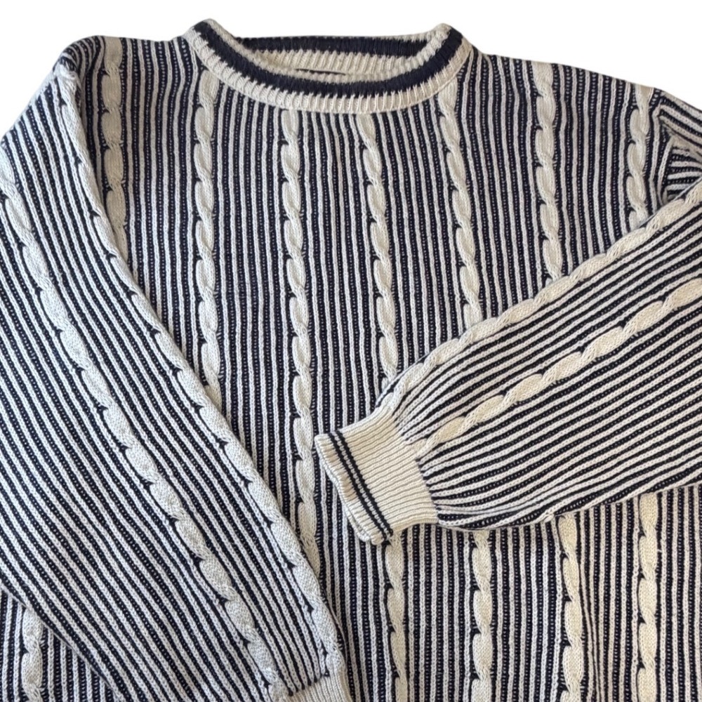 Vintage Sperry Top-Sider Sweater Womens Large Blue White Cable Knit Cotton J2